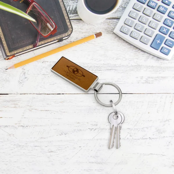Silver Shiny Metal Keychains with Laserable PU Leather Plate ...