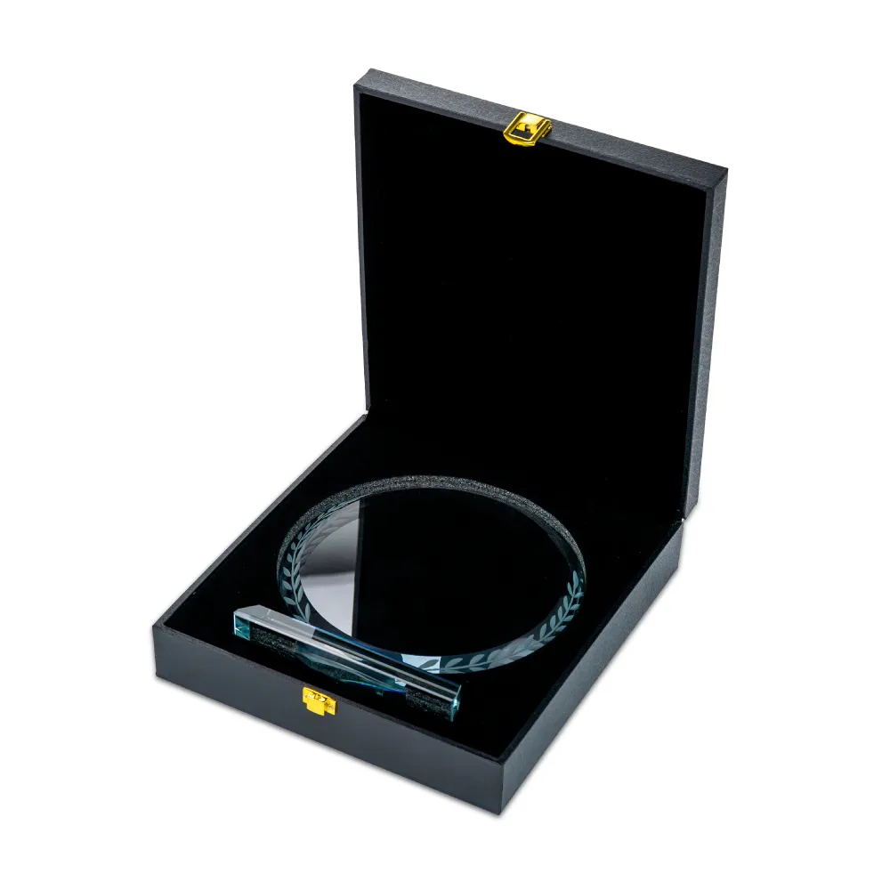 Round-Clear-Crystal-Award-with-Engraved-Leaves-CR-32-with-Box.webp